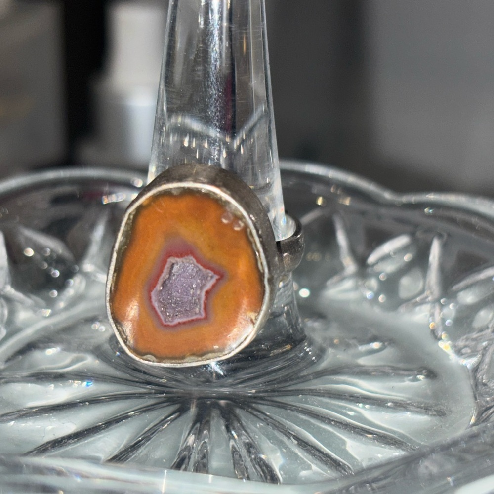 Adjustable Orange And Purple Geode Statement Ring… - image 1